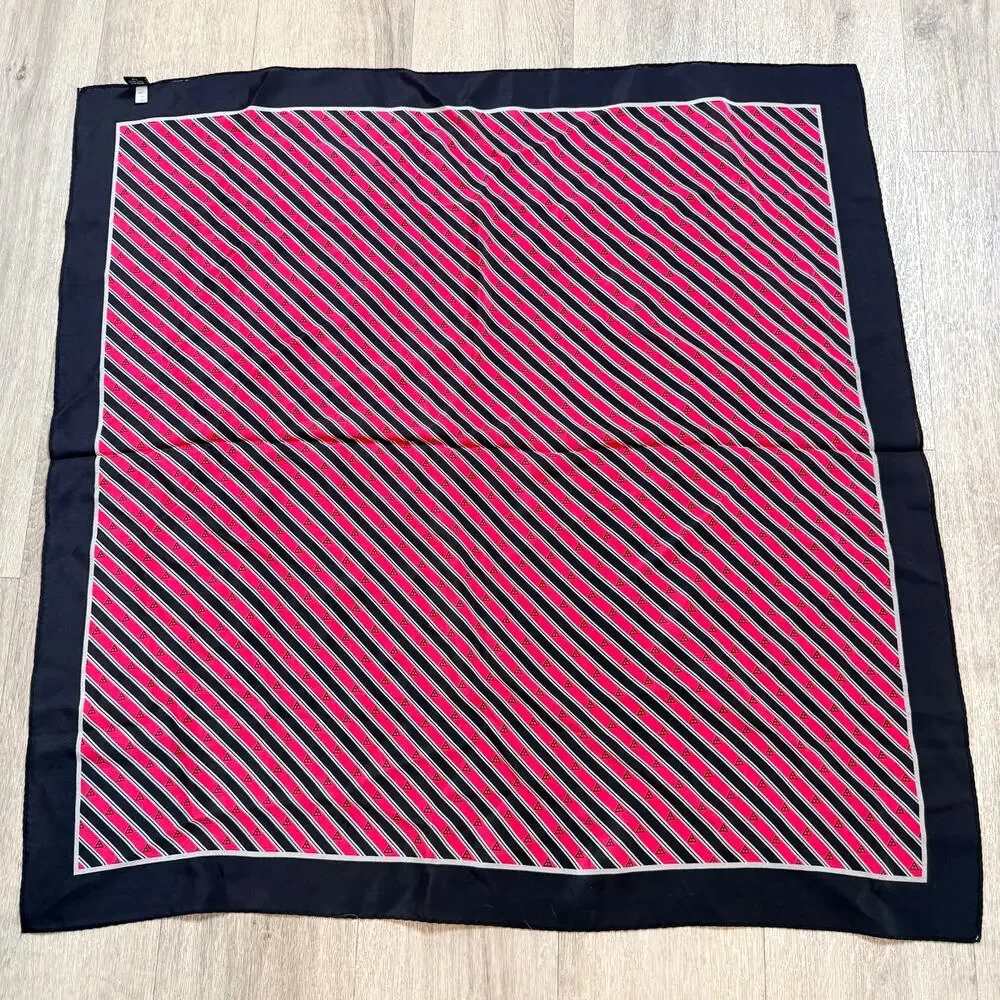 100% handmade Silk scarf, red, black and white stripe geometric patern 29x30